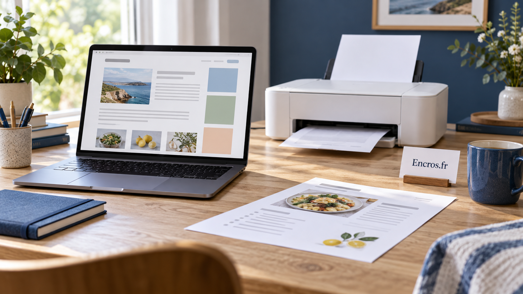 Illustration conceptuelle de pages web et de documents près d’une imprimante générique